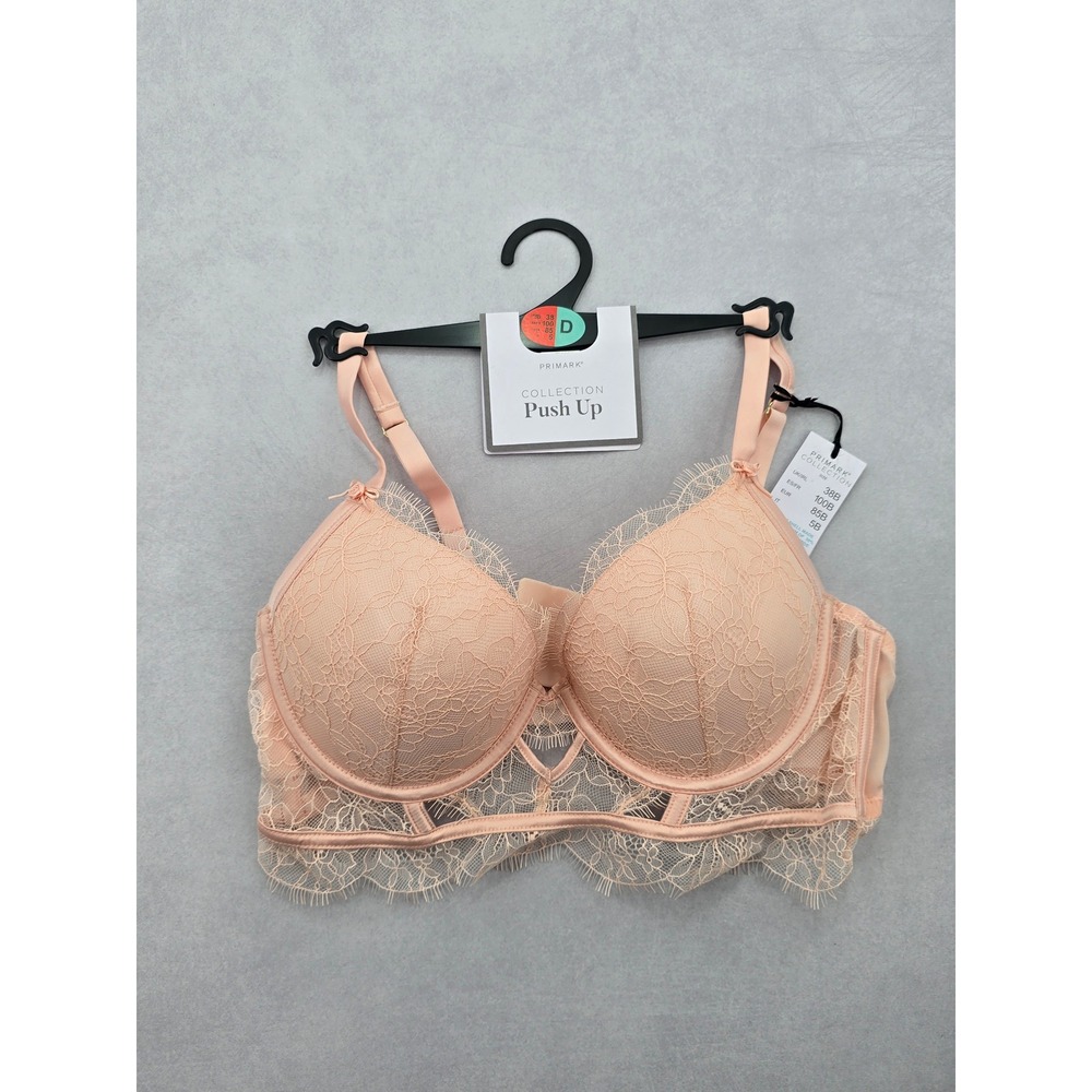 Primark Peach Apricot Lace Bow Floral Wired Push Up Bra 38D